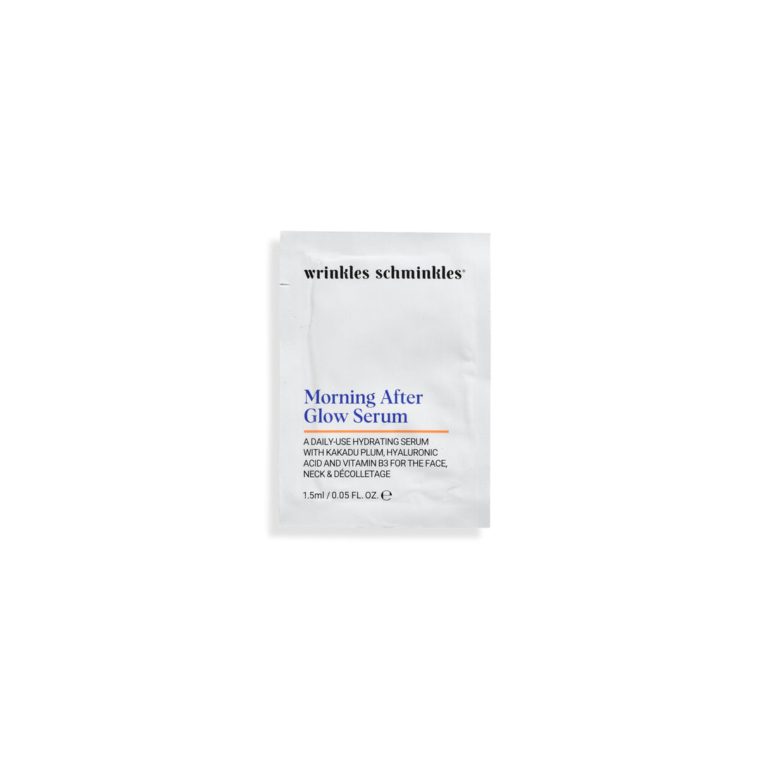 Woman using Morning After Glow Serum Sachet as part of her skincare routine